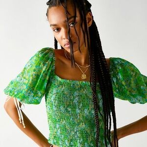 Free People Green Floral Blouse